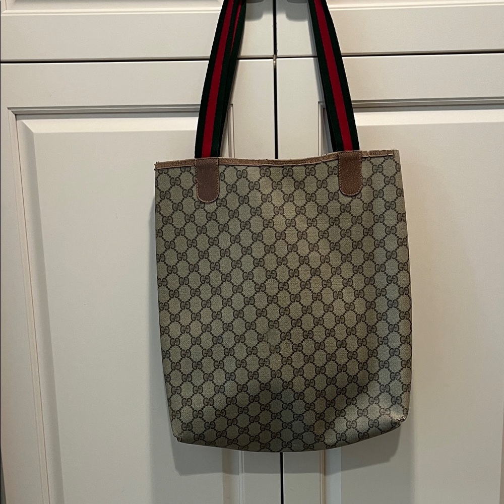 Gucci Beige Monogram Tote with Brown Trim - Picture 7 of 15